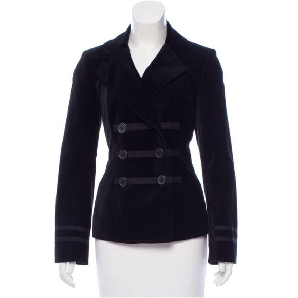 Magaschoni Black Velvet Double-Breasted Blazer Notched Lapel Three-button M | 8 - Picture 3 of 11